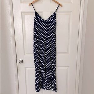 Retro pin up rockabilly Navy blue & white polka dot maxi dress M